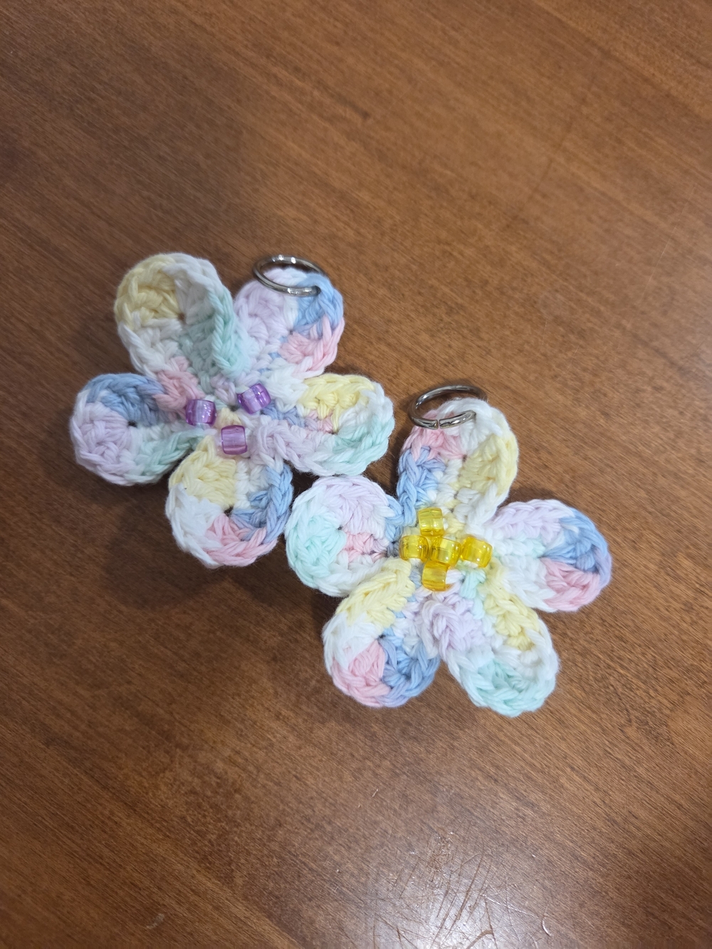 Handmade Crocheted Pastel Flower Keychains